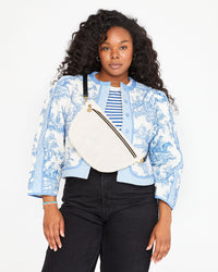 Candice wearing the Black Veg Grande Fanny Belt on the cream perf grande fanny