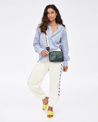 Loden Croco Midi Sac w/ Masculin Féminin Nylon Webbing Crossbody Strap on Miwa