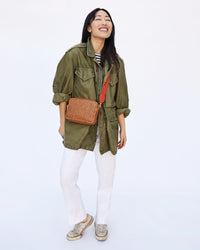 Tan Rattan Midi Sac with Poppy with Grommets Shoulder Strap on Ami