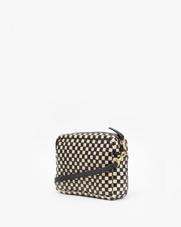 Black and Cream Woven Checker Midi Sac - Back