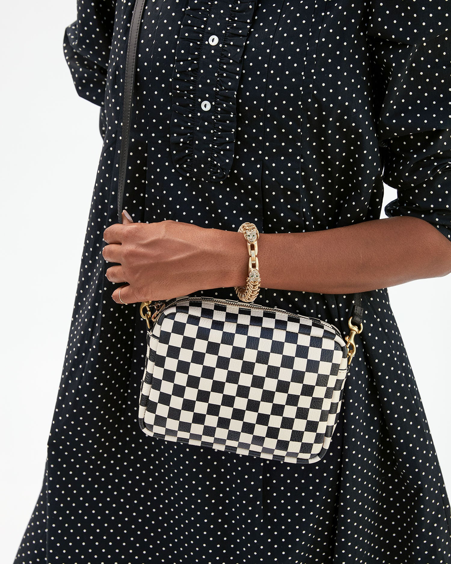 Clare V. Midi Sac Cream Woven Checker