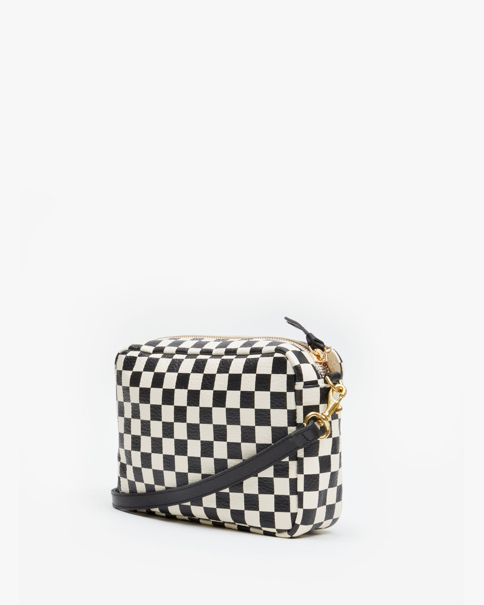 Clare V. Le Zip Sac Leather Tote Bag in Cream Chantal/black Checkers