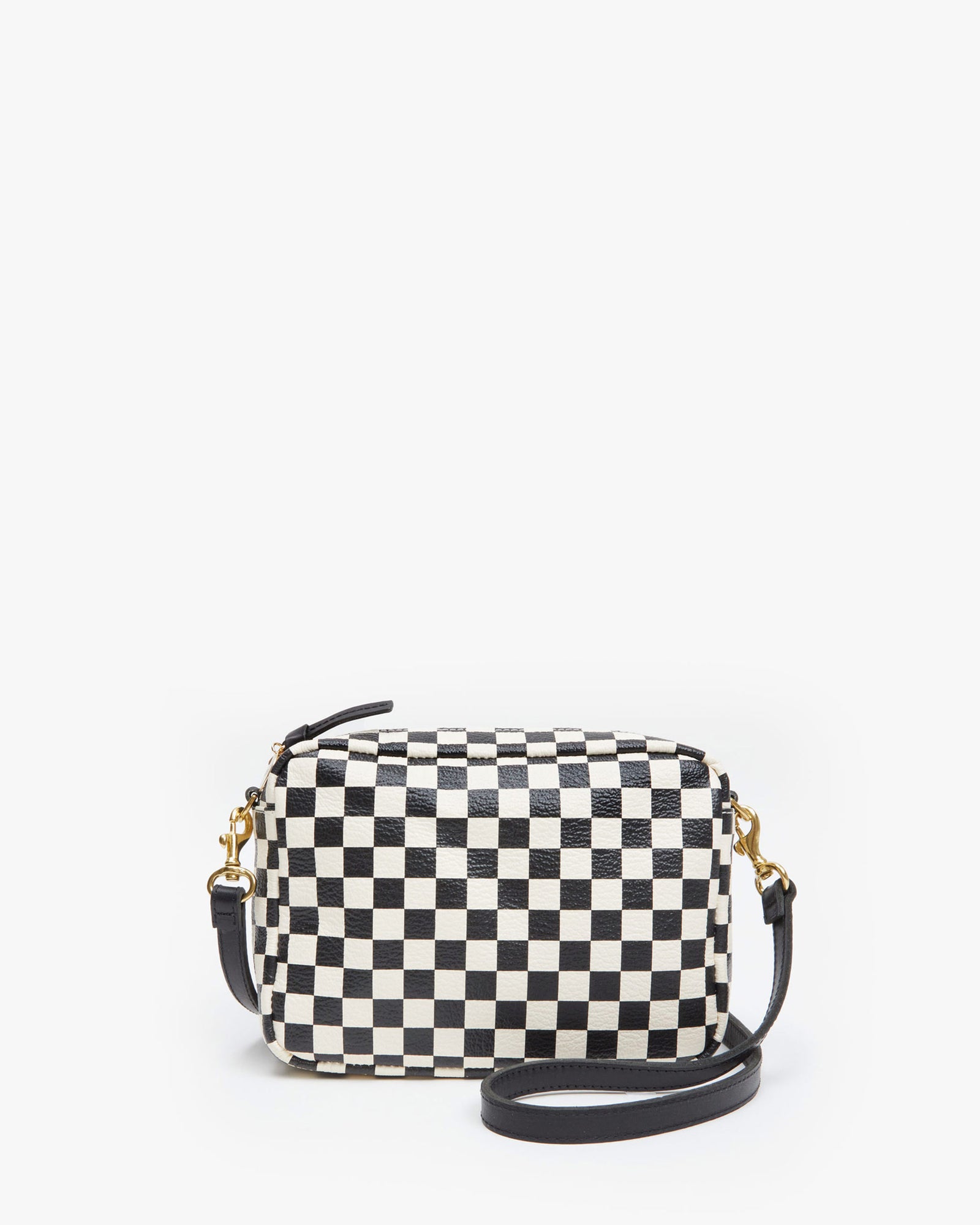 Clare V. Midi Sac Black & Natural Woven Checker