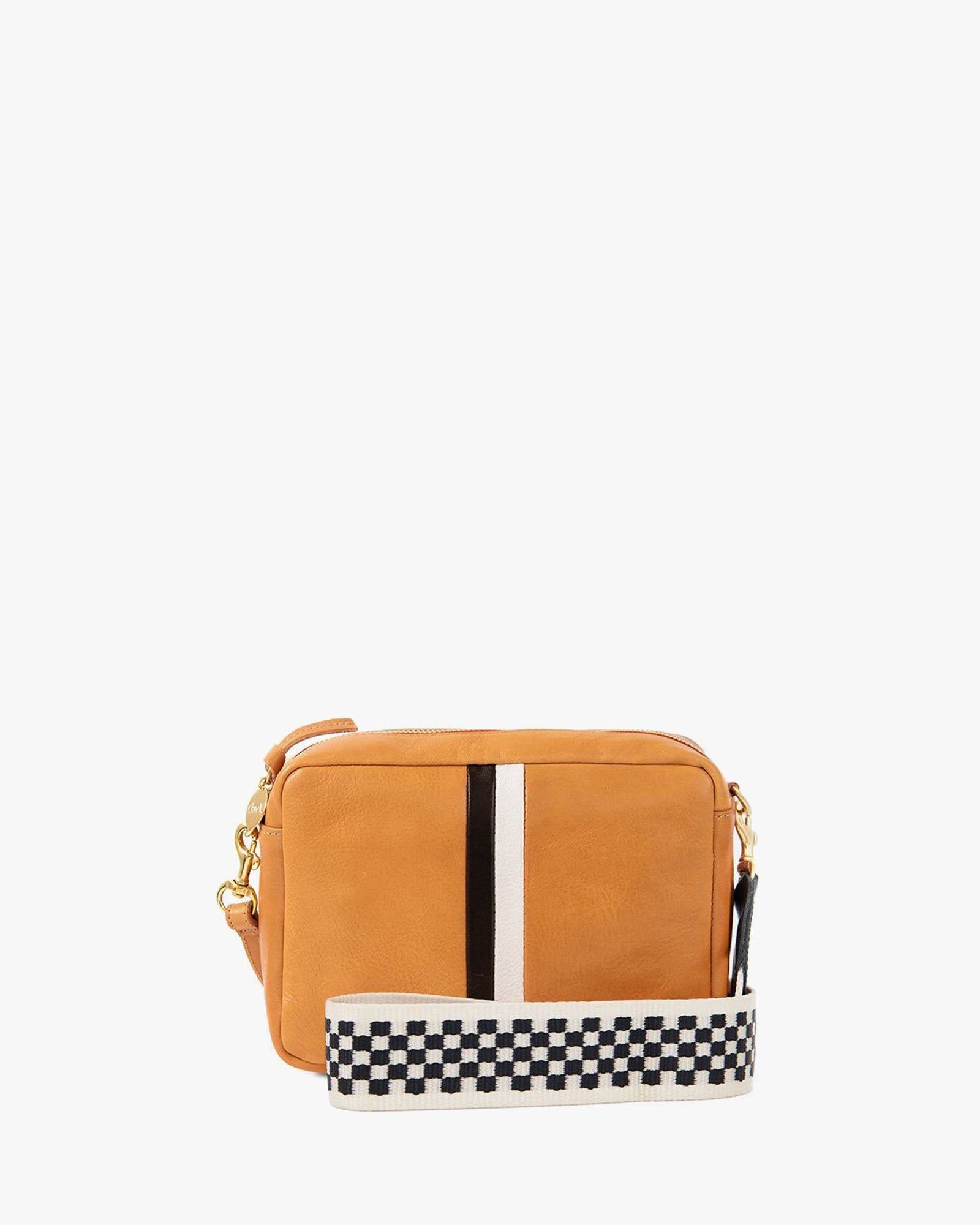 Clare V. Crossbody Strap Black & Cream Checker