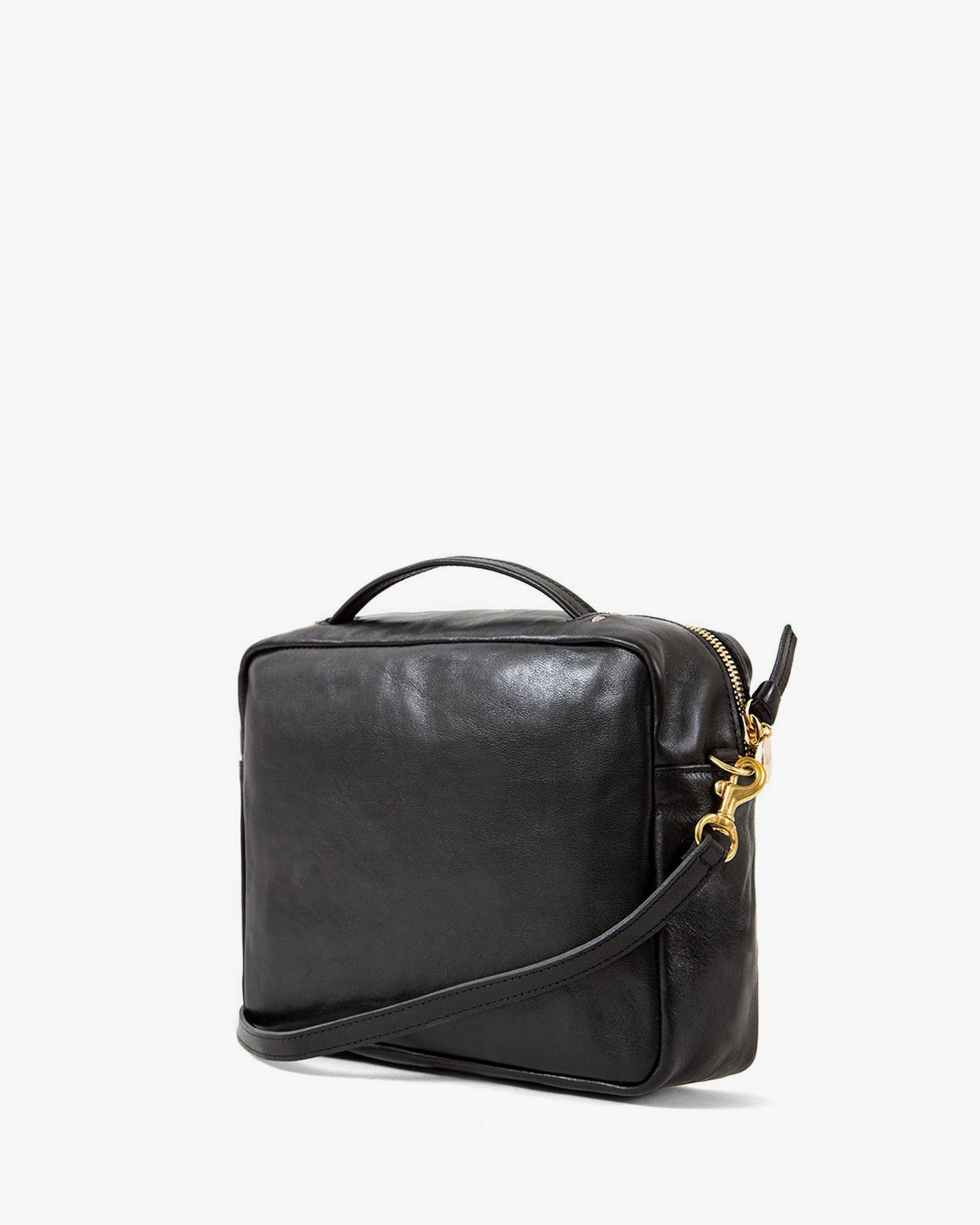 Clare V Midi Sac Leather Crossbody Bag In Black/ Fern Stripe