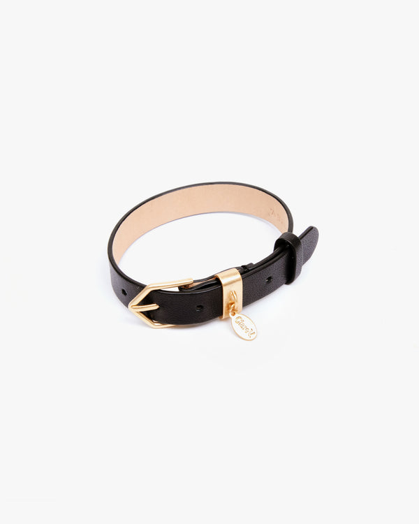 Black and Vintage Gold Leather Charm Bracelet
