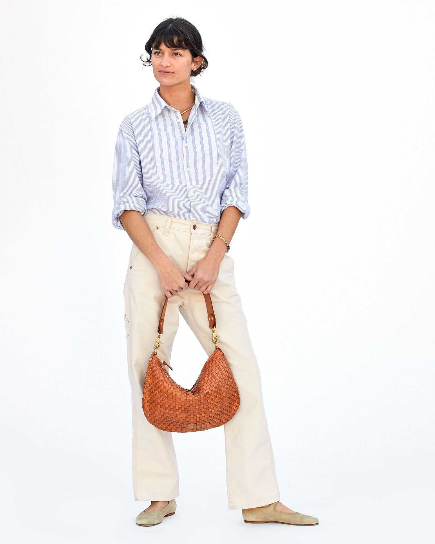 Clare V. Moyen Messenger Bag - Natural Woven Checker