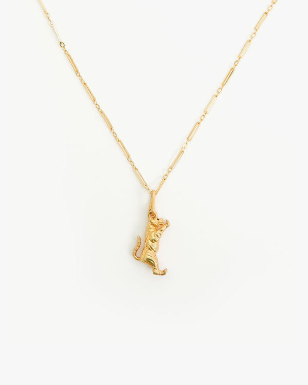 14k Gold Vermeil Paperclip Charm Chain with the jumping tiger charm on it 