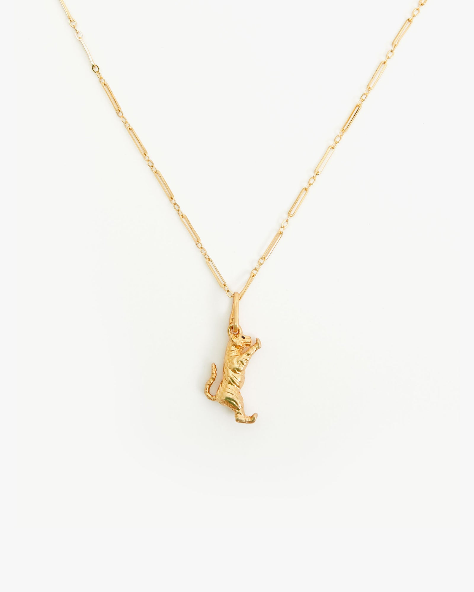 14k Gold Vermeil Paperclip Charm Chain with the jumping tiger charm on it 