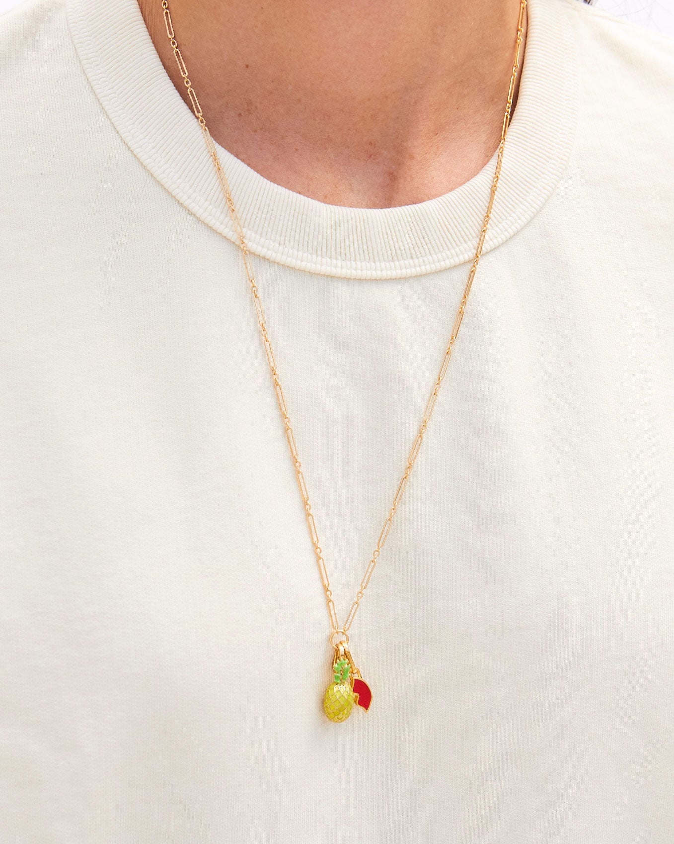 Yellow Pineapple Charm on the Paperclip Charm Chain with the Red Lips Charm