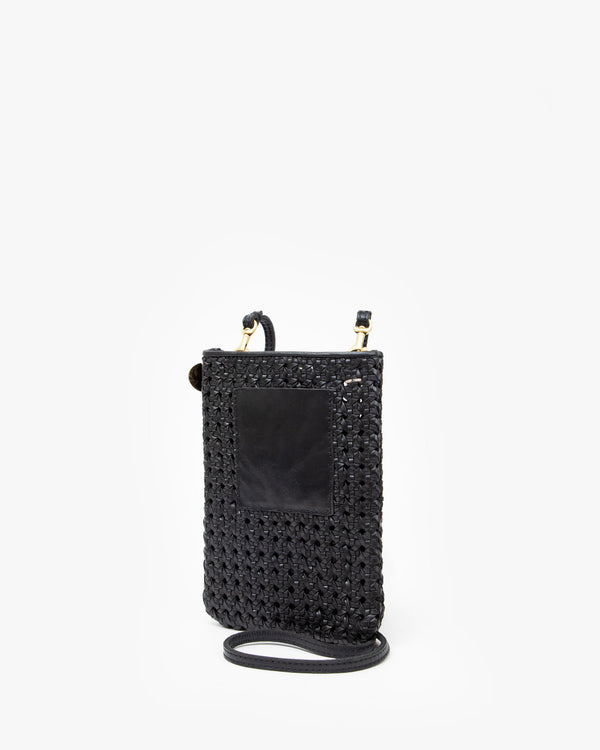 Black Rattan Poche At an Angle to Back Show the Back Pokcet 