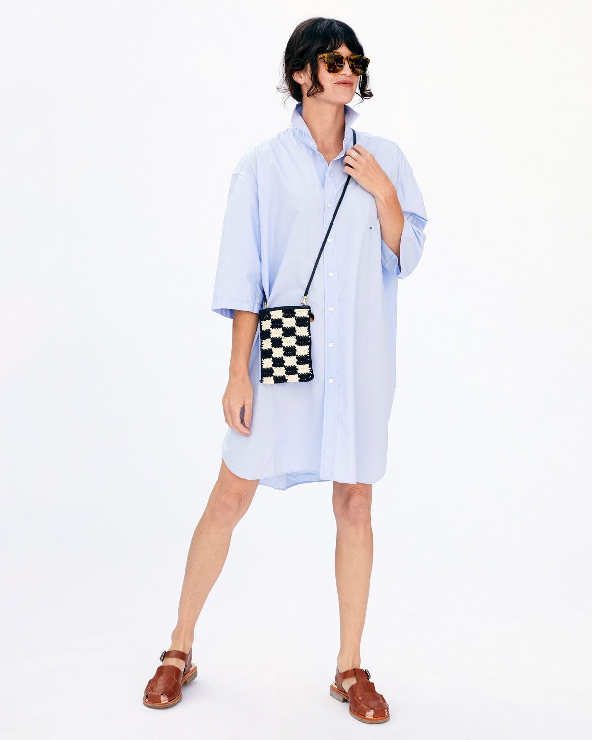 Clare V. Poche Black & Cream Woven Checker