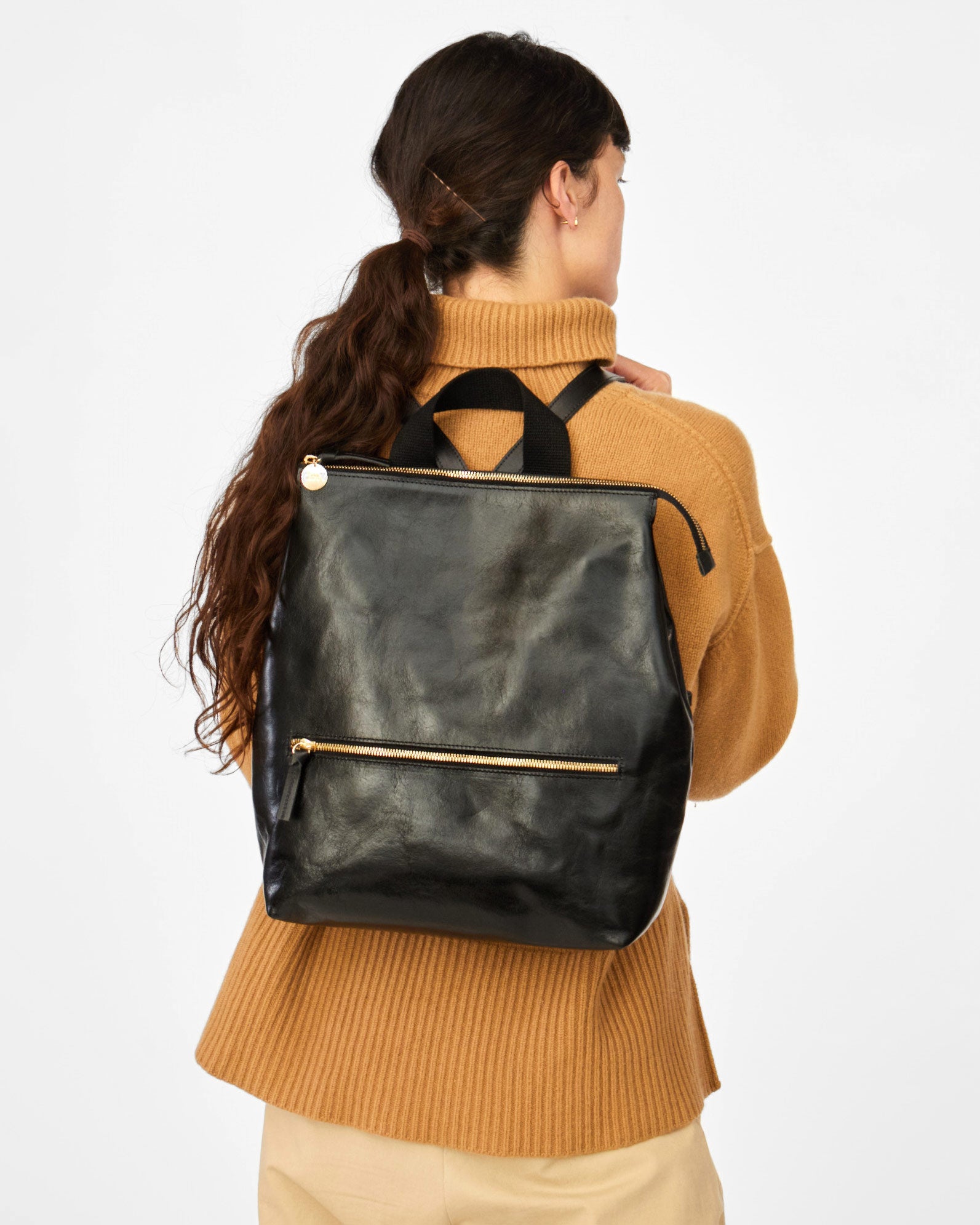 Clare V. Remi Leather Backpack in Black Rustic