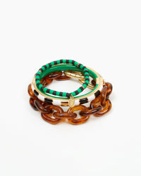 Two other CV bracelets stacked on top of the Tortoise Resin Link Bracelet 