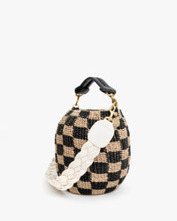 Cream Braided Rope Shoulder Strap on the Black & Cream Checkered Pot de Miel