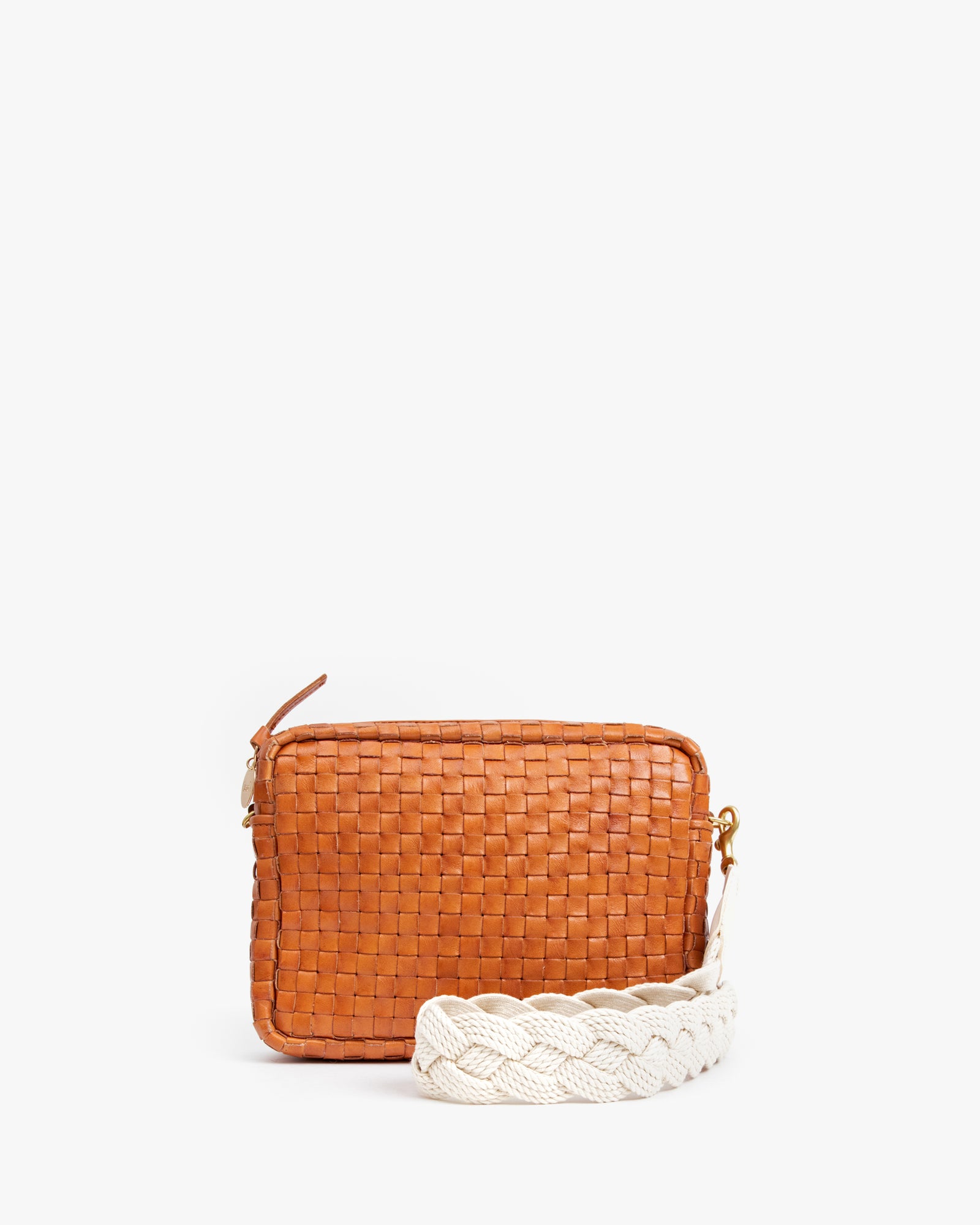 Cream Braided Rope Shoulder Strap on the Natural Woven Checker Midi Sac