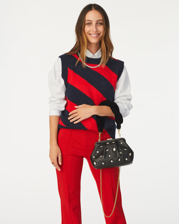 Frannie carrying the Black with Stones Sissy with our Velvet Twisted Puff Top Handle. 