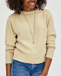 Mecca Wearing the Jade Stone Horseshoe Charm  on the Green Coated Chain Necklace