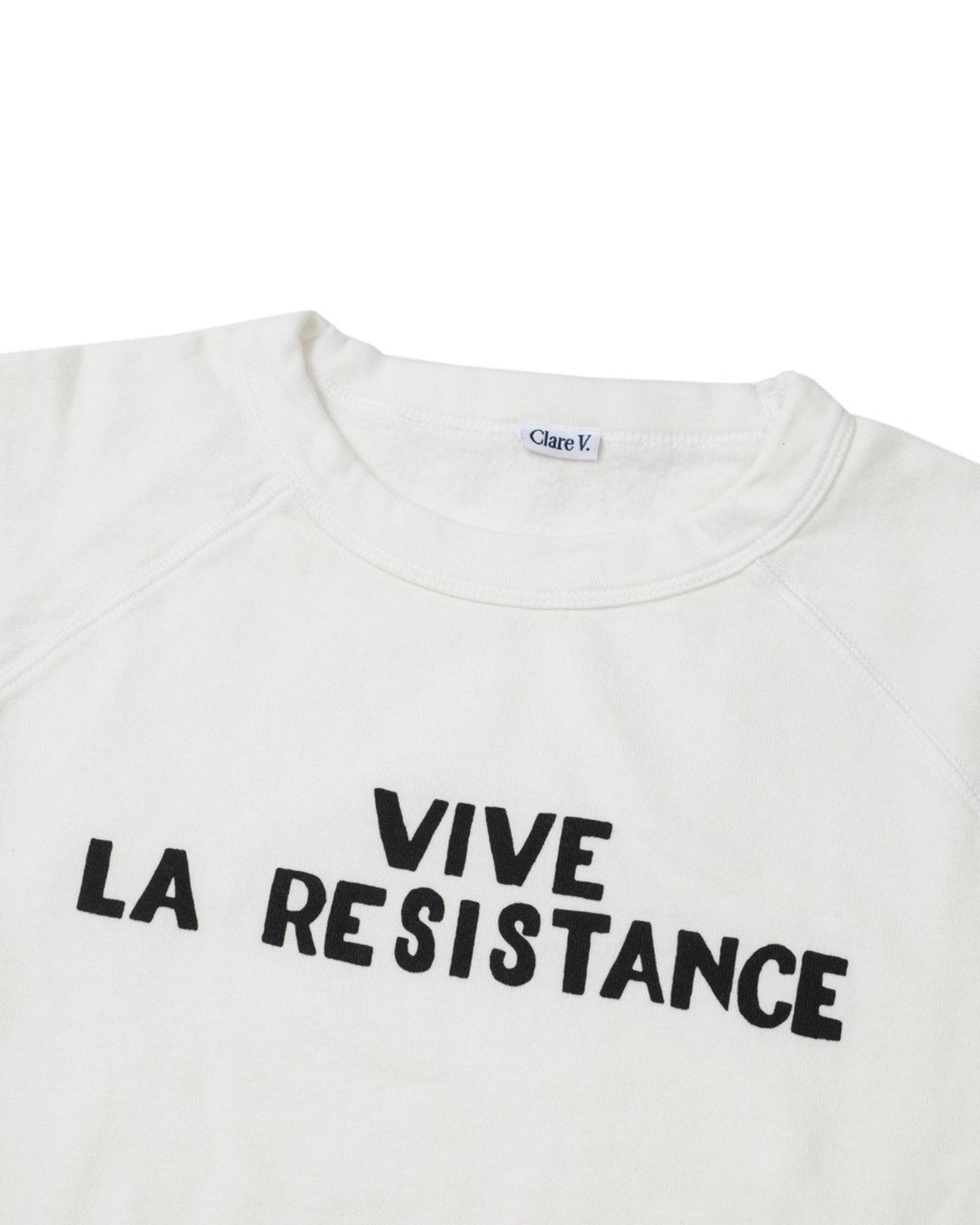 White Vive La Resistance Swetashirt - Detail of Graphic 