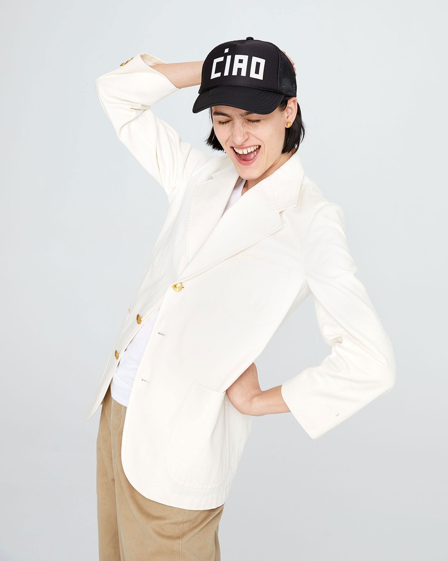 Black Ciao Trucker Hat on Athena