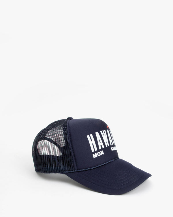 Navy w/ Cream Hawaii, Mon Amour Trucker Hat from the Side