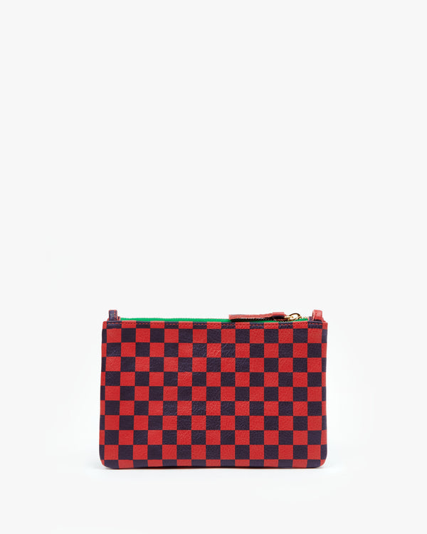 back flat of the Red and Navy Checker Wallet Clutch w/ Tabs 
